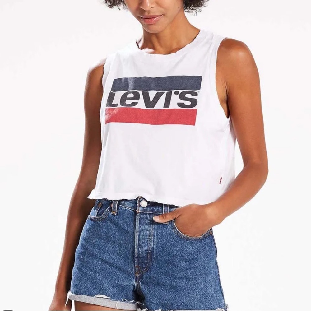 Levi's White Sleeveless Crop Top with Logo